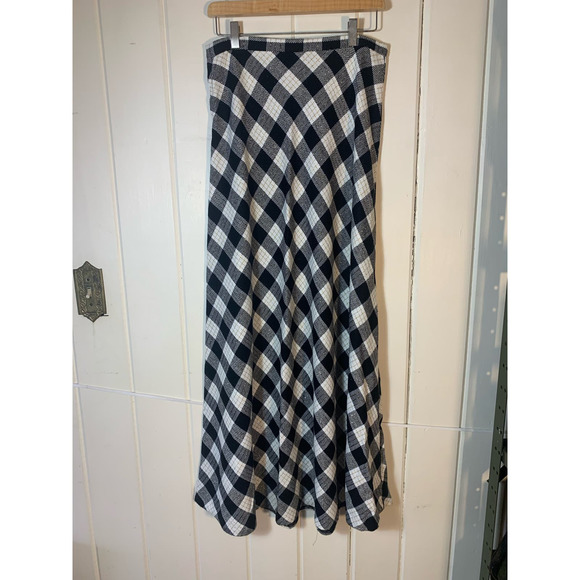 Vintage 70s Black White Check Plaid Maxi Skirt Handmade Tartan Medium Large - Picture 5 of 10